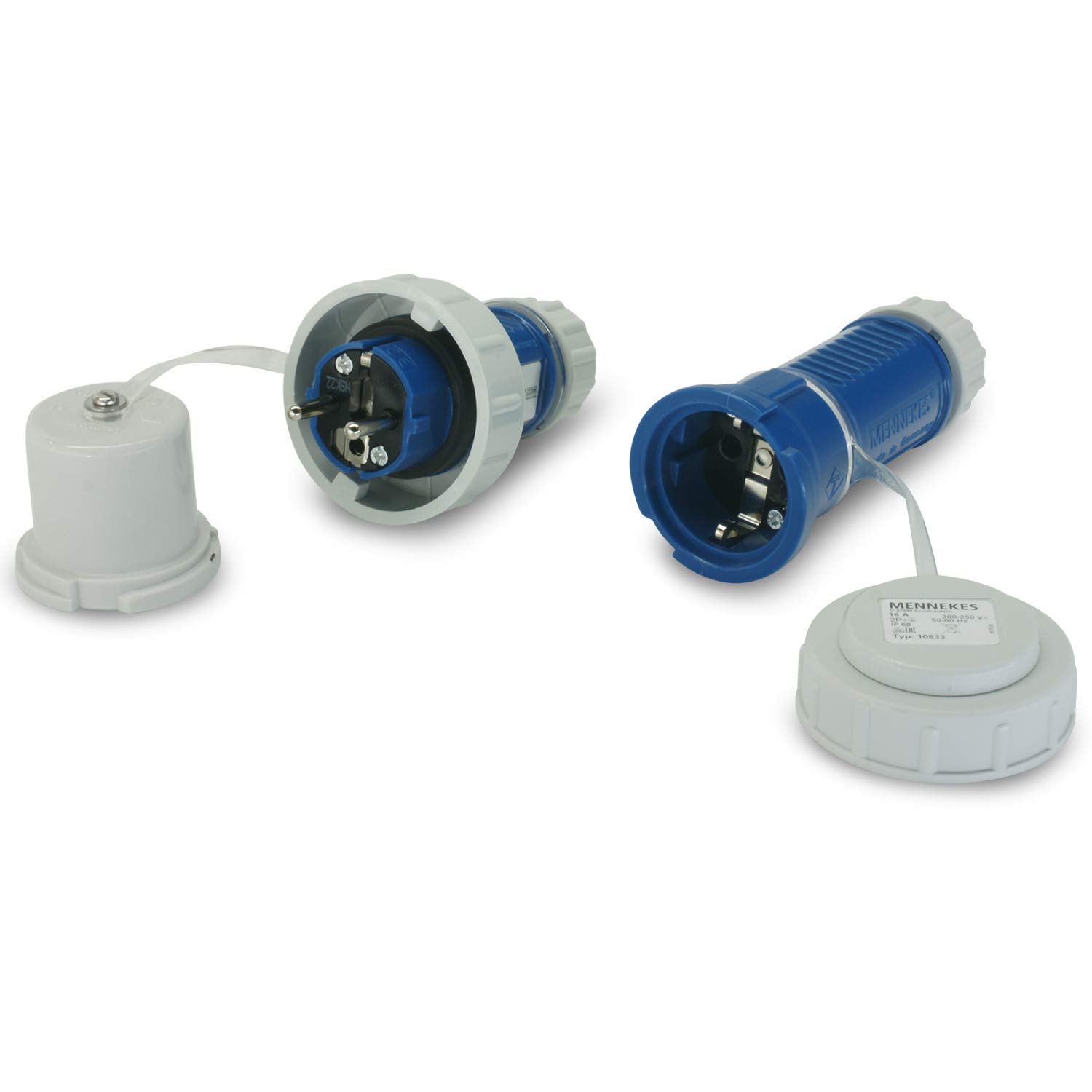 Fiche et embrayage SK 230 V/16 A IP68 étanche à la pression Bleu/gris