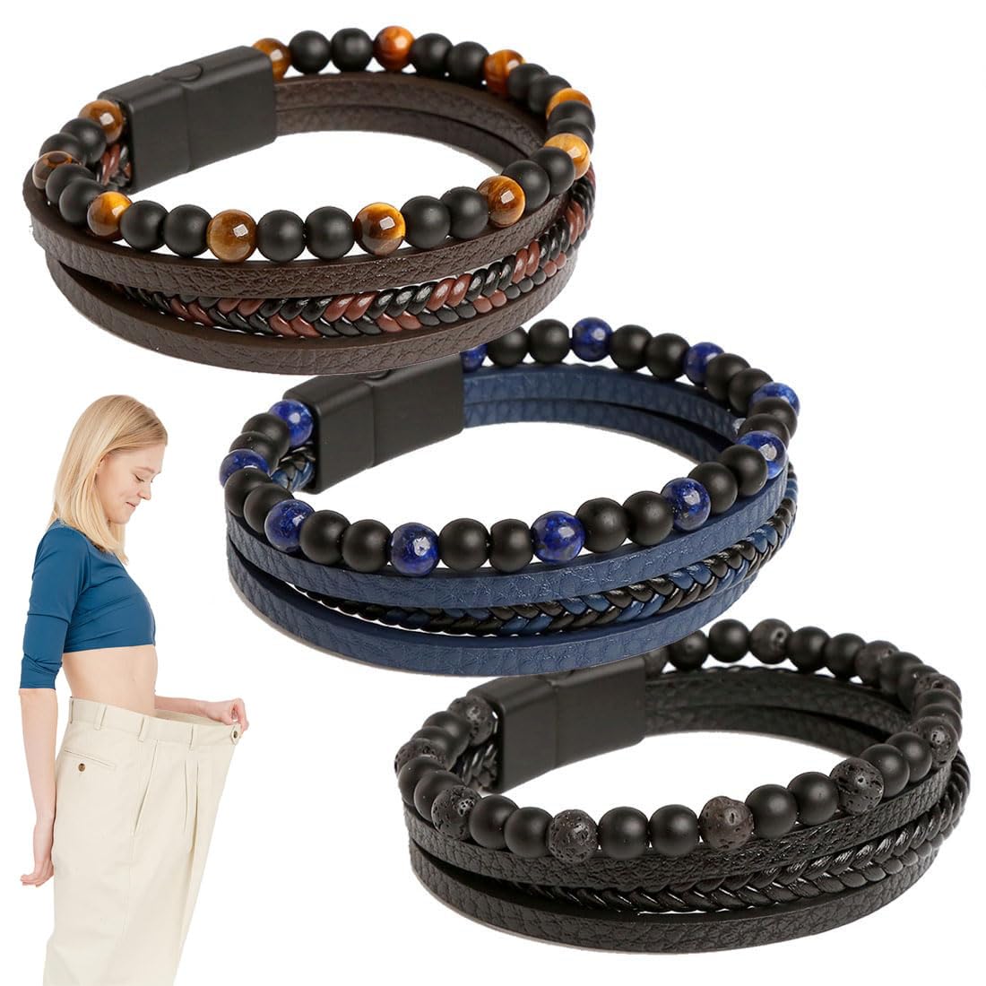 SCaua 3 PCS Bracelet for Weight Loss,Magtherapy Relief Bracelet for Menopause,Volcanic
