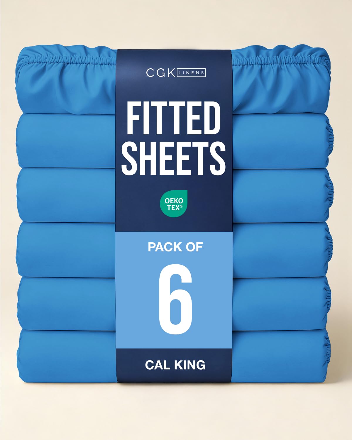 Cal King Fitted Sheet - Pack of 6 Single Fitted Bottom Sheet - Royal Blue