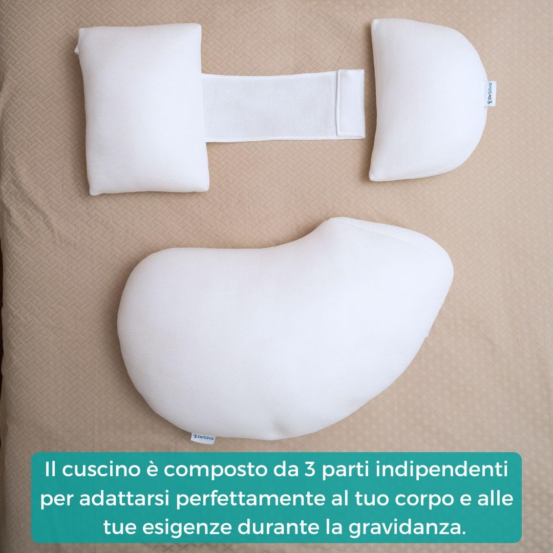 DrSilva Cuscino Gravidanza, Lattice e Poliestere, Fodera Air Mesh 3D, 3 Parti, Fodera Interna con Cerniera per Regolare lo Spessore