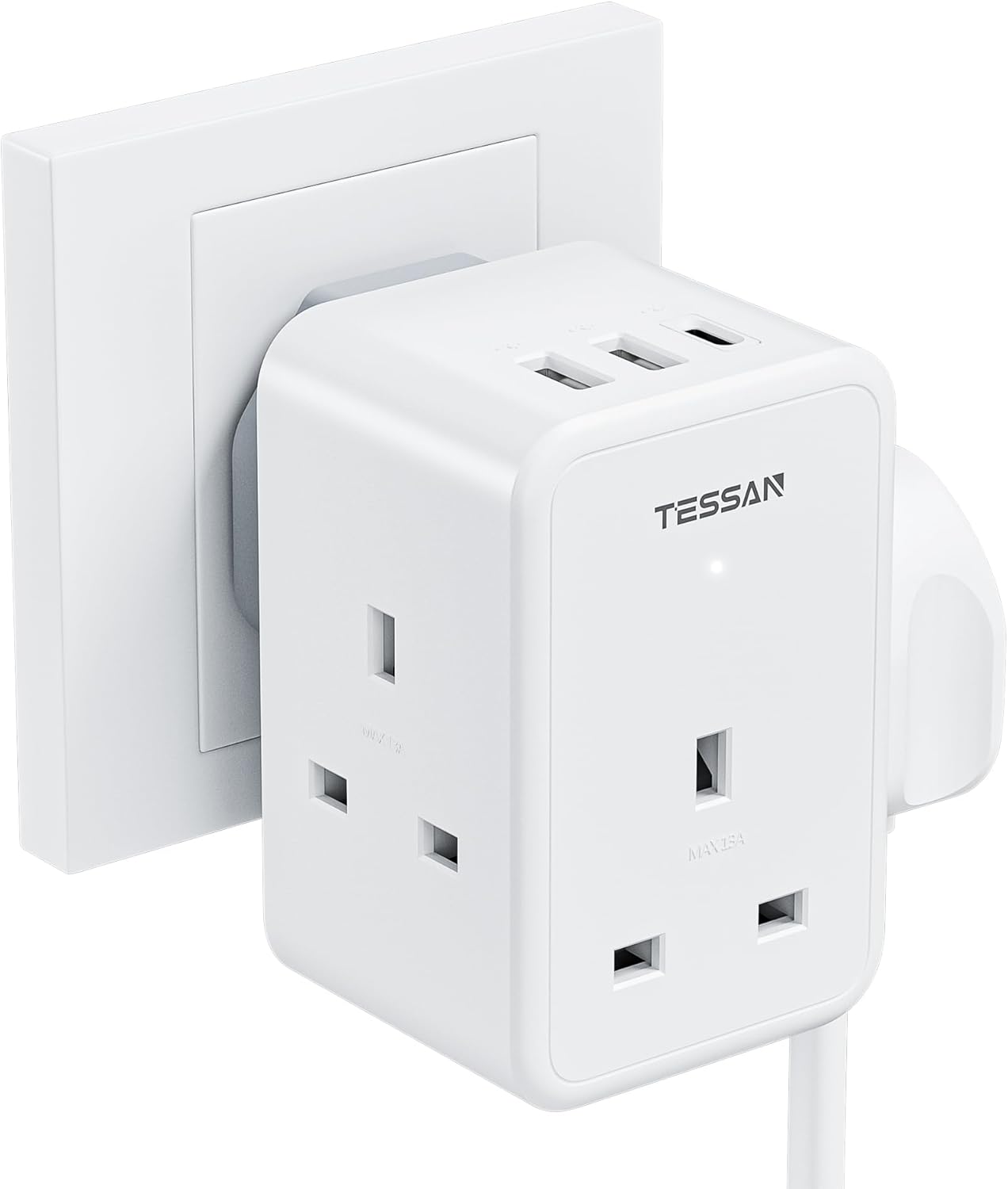 USB Charger Plug Adaptor UK, TESSAN 3 Way Plug Extension Socket with Multi USB Charging Station, Multiplug Extender for Home,Office, School Supplies