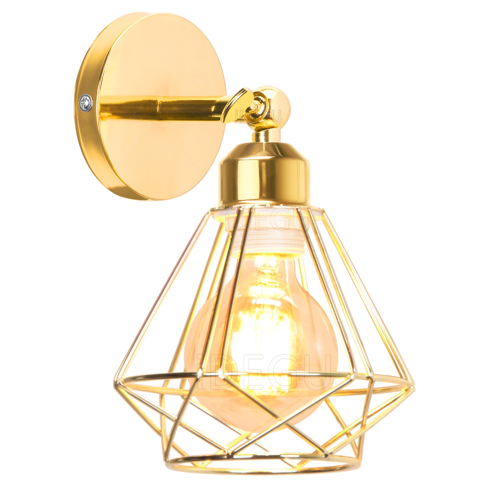 iDEGU Industrial Wall Light Cage Design Wall Lamp in Metal Adjustable Vintage Indoor Wall Sconce E27 Ceiling Light for Bedroom, Hallway, Living Room (16cm, Type C, Champagne Gold, 1 Pack) — image 1