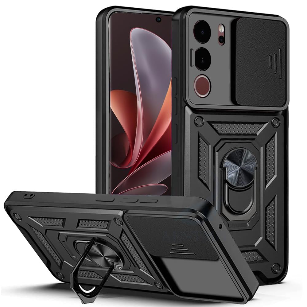 Aestmo Tough Armor Vivo V29 / V29 Pro 5G Bumper Back Case Cover | Ring Holder & Sliding Camera Shield Cover | 360 Degree Protection Back Case Cover For Vivo V29 / V29 Pro (Black) - Polycarbonate (B0CTHQDBN5) Amazon Price History, Amazon Price Tracker