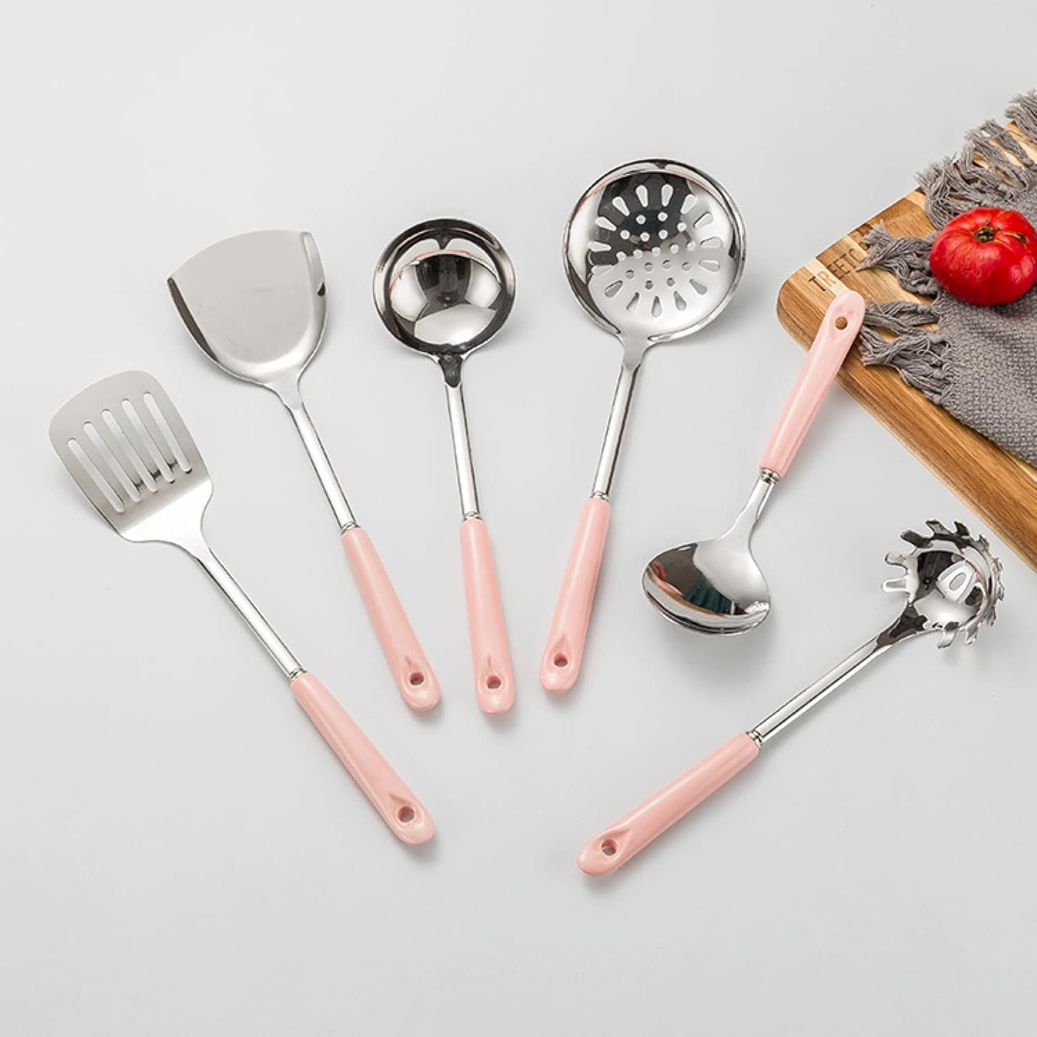 Set di Utensili da Cucina, Set di Utensili da Cucina 7 Pezzi di Pentole Utensili da Cucina con Manico in Ceramica in Acciaio Inossidabile