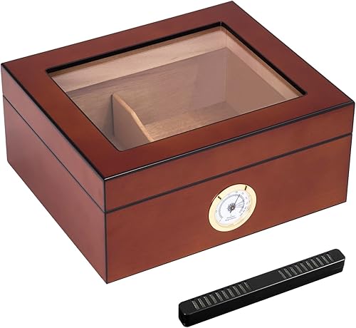 Miniatura 8 de Somduy Humidor de puros para 30-50 puros con humidificador e higrómetro, caja de almacenamiento de madera de cedro de escritorio con divisor y tapa