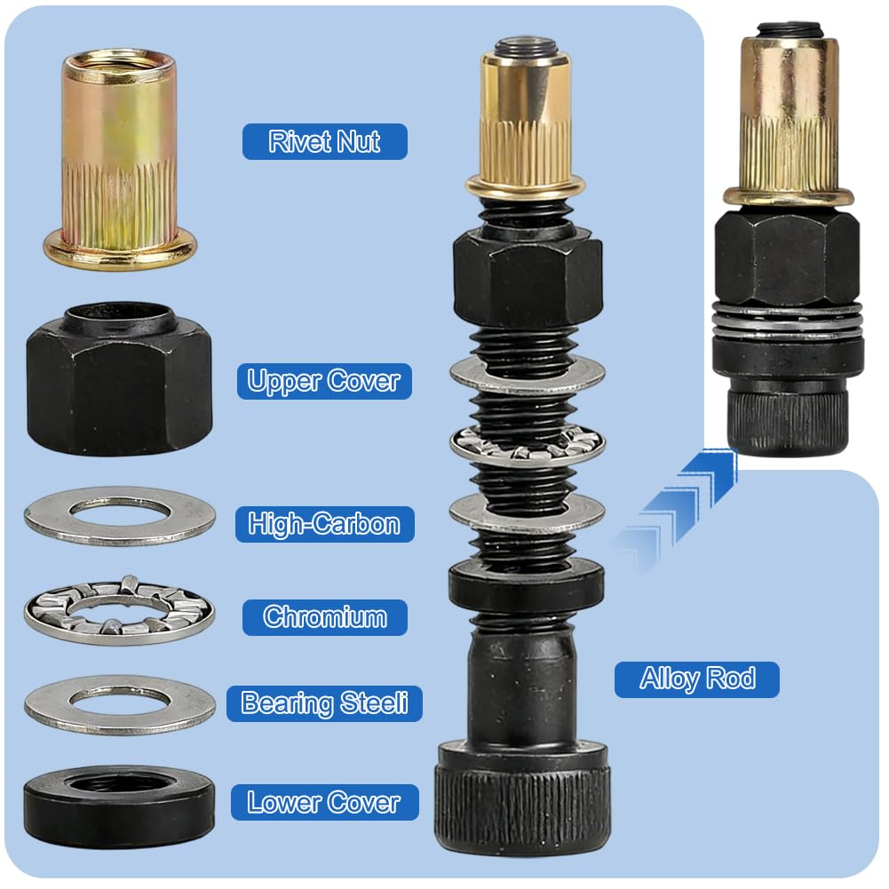 Lot de 6 pinces à écrou à riveter pour M3 M4 M5 M6 M8 M10 Écrous à sertir Pince à riveter Kit avec 66 écrous pour écrou à riveter manuel