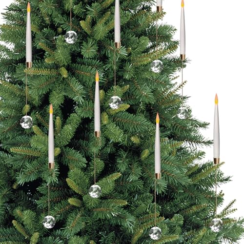 Image of Christmas Tree Candles, 12 Pack Flameless Taper Candles for Christmas Tree Decor, Battery Operated with Remote Flickering LED Candles with Clear Crystal Ball Gold Hook for Xmas Gift Wedding Home Decor
