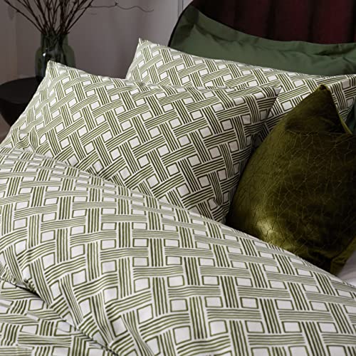 furn. Hoem Alexa Duvet Cover Set - Earthy Geometric Cotton Rich Easy Care Bedding (Olive - Super King) - Image 3