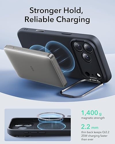 Vista 609 de ESR - Funda para iPhone 15 compatible con MagSafe, funda protectora de grado militar con soporte integrado, cubierta trasera resistente a