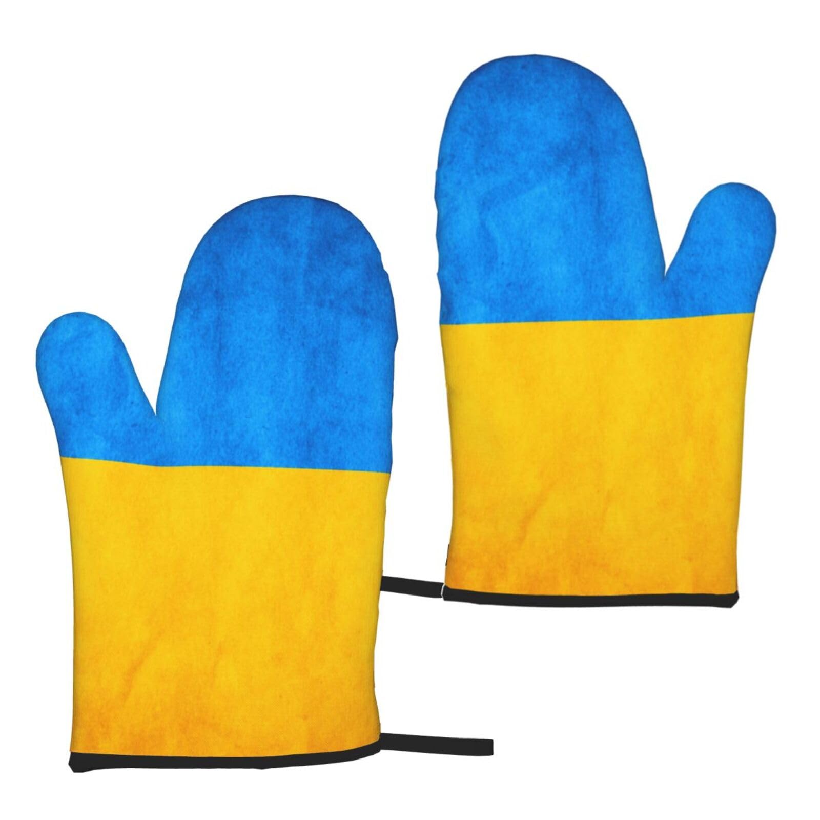 Nimongt Women's Black Ukrainian Flag Print Adults Universal Fit Heat Resistant Oven Gloves Reusable Cooking Outdoor Grilling