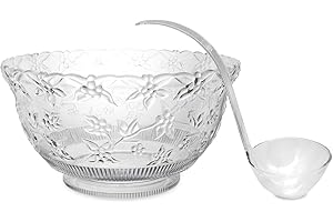 Party Essentials Embossed Floral 8-Quart Punch Bowl and Ladle