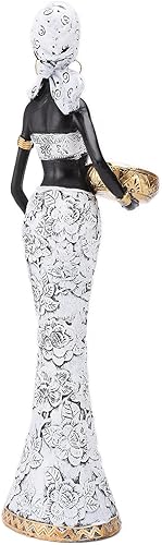 Miniatura 4 de Escultura tribal afroamericana de resina 14.9 ''(H) Mujer blanca y negra con frasco sala de estar dormitorio estudio tienda decorativa TQGJPT508
