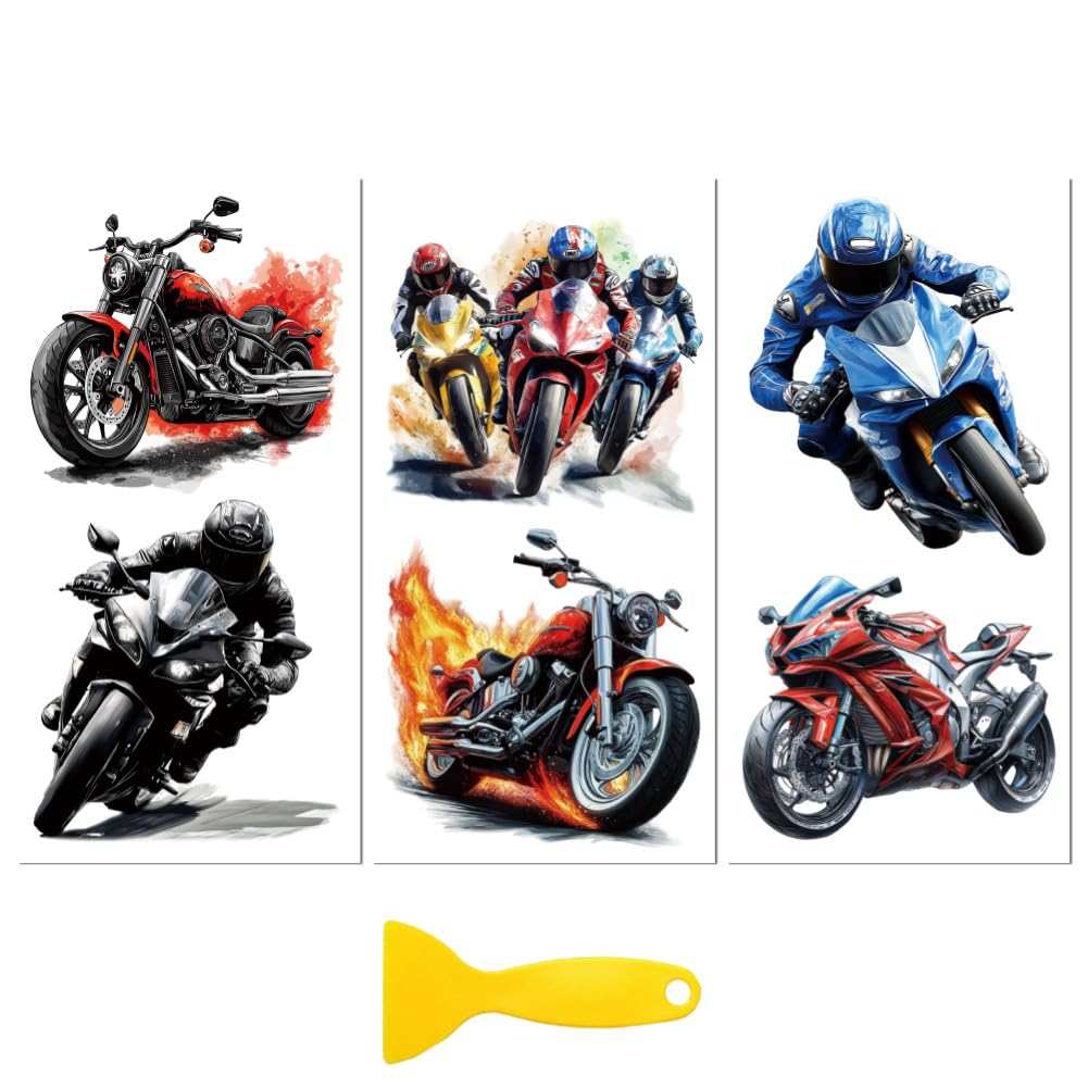 Peacoblue Rub on Transfer Decal Sticker for Furniture Craft Decor 6"x12" Cool Motorcycle, 3Pcs Waterproof UV DTF Transfer for Drawer Dresser Glass Porcelain Wood Plastic