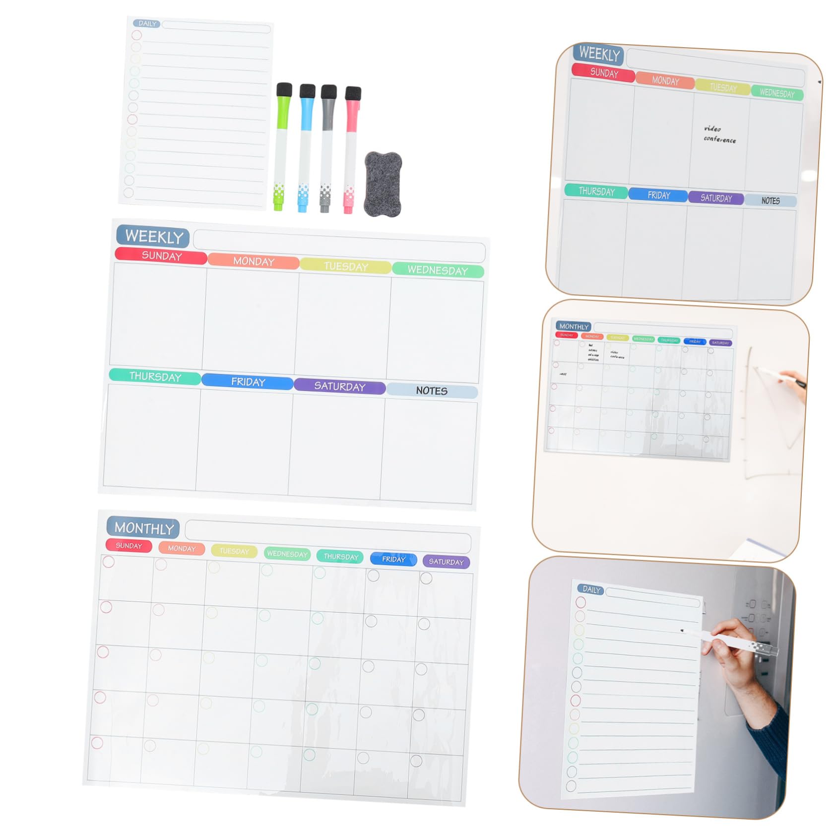 Calendrier Effaçable Magnétique pour Réfrigérateur Planning Hebdomadaire avec Autocollants pour Tâches Tableau de Listes de Maison