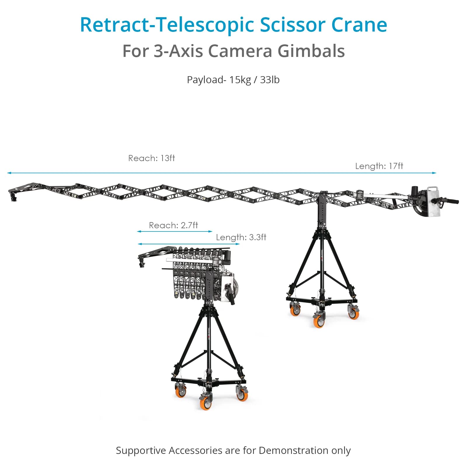 PROAIM Powermatic Scissor Pro 17-Fuß motorisierter Kamerakran, 15 kg | Fernsteuerbare Geschwindigkeit und Dämpfung für sanfte Push-ins; faltbar auf 1,0 m für Lagerung und Transport.