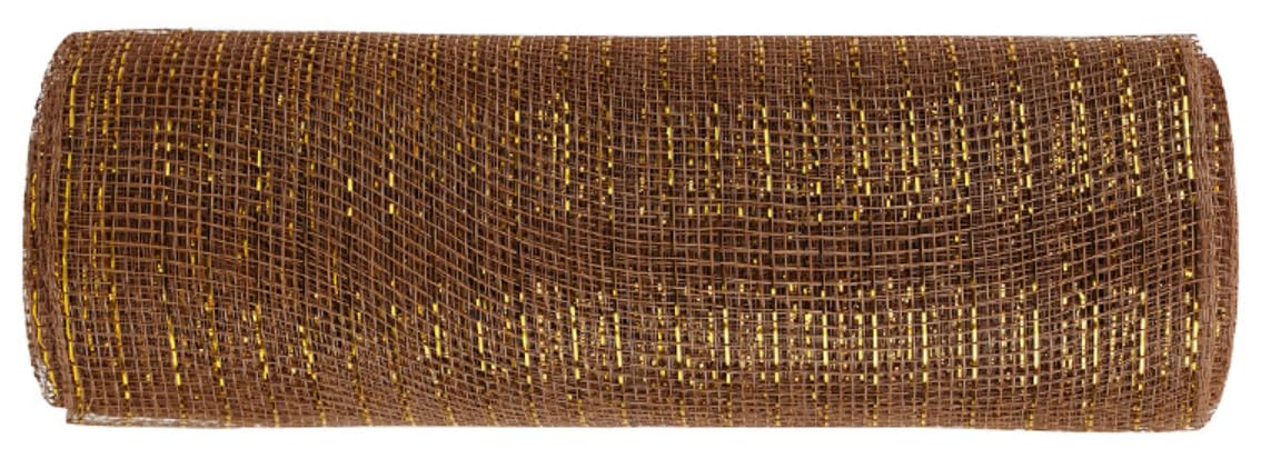 Yycraft Brown 10 Inch X 30 Feet(10 Yards) Metallic Deco Poly Mesh Ribbon(Brown)