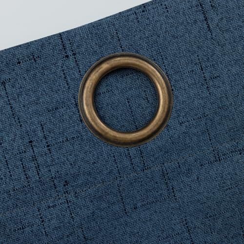 Image of 100% Blackout Linen Textured Curtains for Bedroom Full Light Blocking Room Darkening Bronze Grommet Window Drapes Thermal Insulated Energy Efficient Home Decor 52x108 Navy Blue (2 Panels)