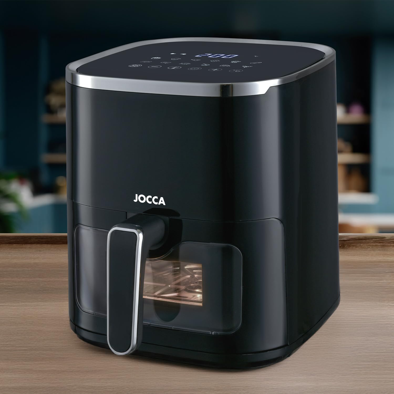 JOCCA - Friggitrice ad Aria Calda da 5 litri| Friggitrice Senza Olio| Air Fryer| Timer| Temperatura Regolabile| Schermo LED Tattile| Risparmio Energetico (Nero2)