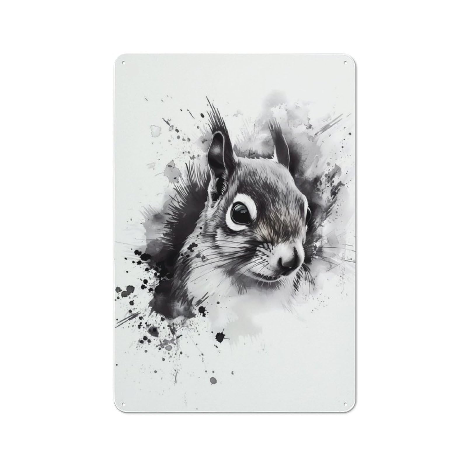 Squirrel Watercolor Industrial-style Tin Sign 30x20cm for Living Room Wall, for Metal Sign Collectors, for Garage And Workshop Walls