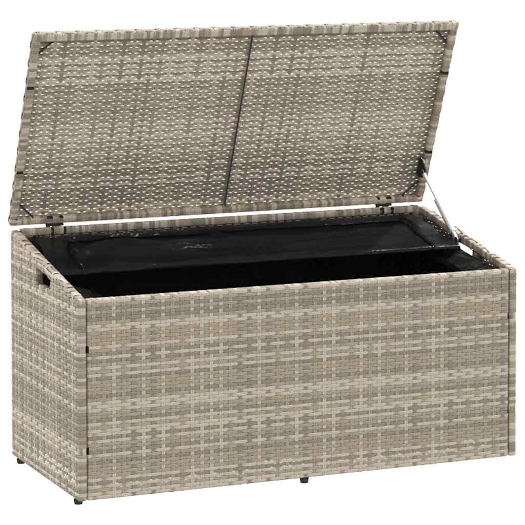 Garten-Auflagenbox Hellgrau 110x50x58 cm Poly Rattan mit wasserfestem Innenbeutel, pulverbeschichtetem Stahlgestell, UV-beständig, für Terrasse, Balkon, Pool und Gartenlagerung