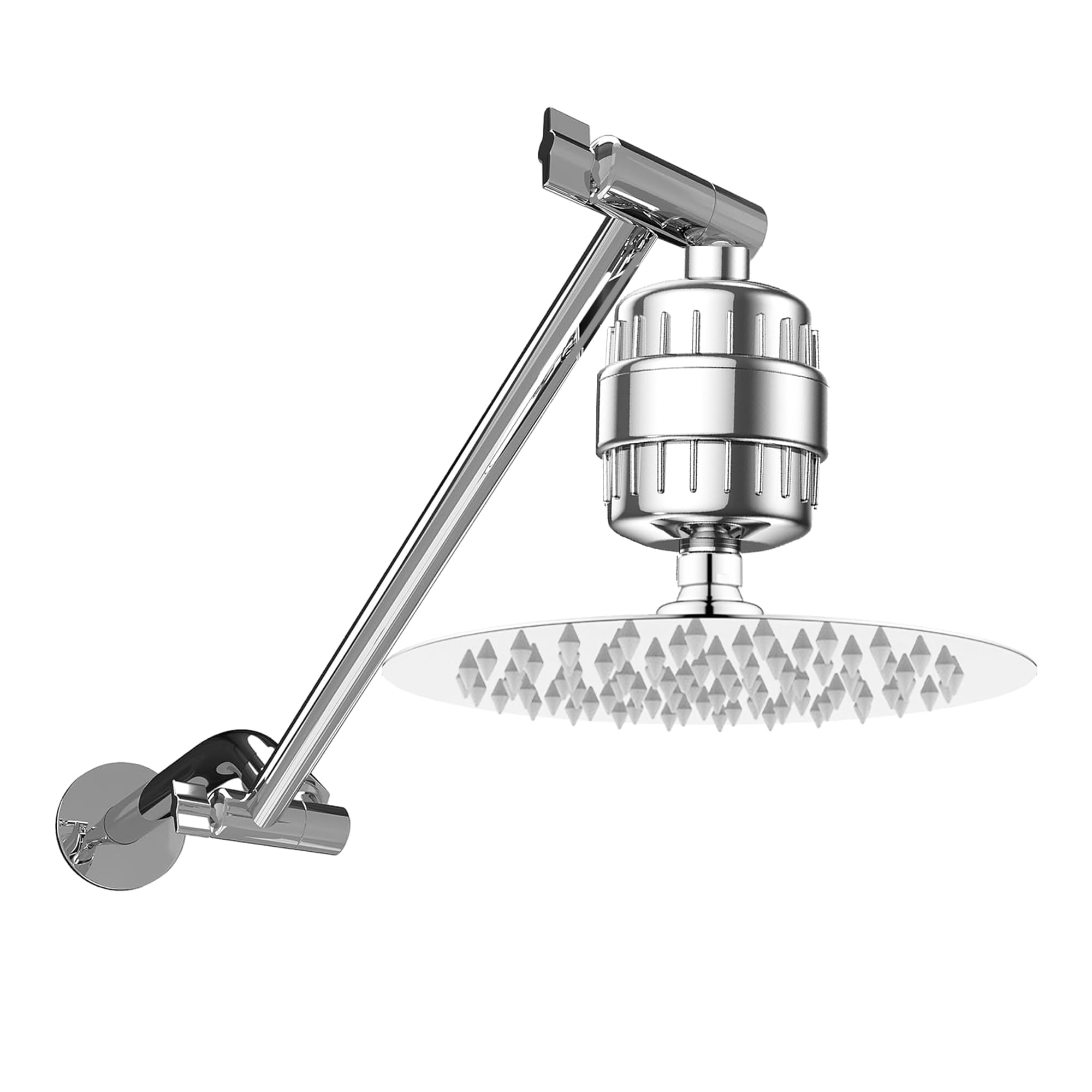 Cabezal de ducha redondo de alta presión de 8 pulgadas con brazo de ducha de extensión de 9 pulgadas, cabezal de ducha filtrado con filtro de cabezal de ducha de 20 etapas, cromado