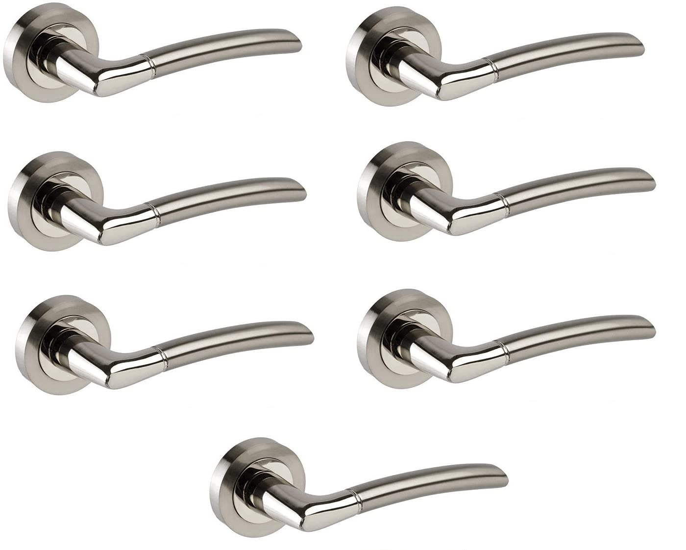 Haven Heritage ® Internal Chrome & Satin Duo Lever Latch on Rose Door Handles - Rose Diameter Approx 52mm Sold as 7 Pairs