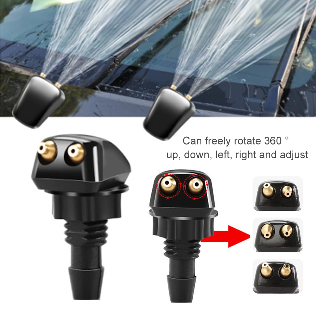 2 Pezzi Ugelli Lavavetri Anteriori Kit Universale Auto Finestra Anteriore Rondella Ugelli Pompa universale per Lavavetri Anteriore Ugelli Lavaggio Tergicristalli con Ugello Doppio Foro Nero