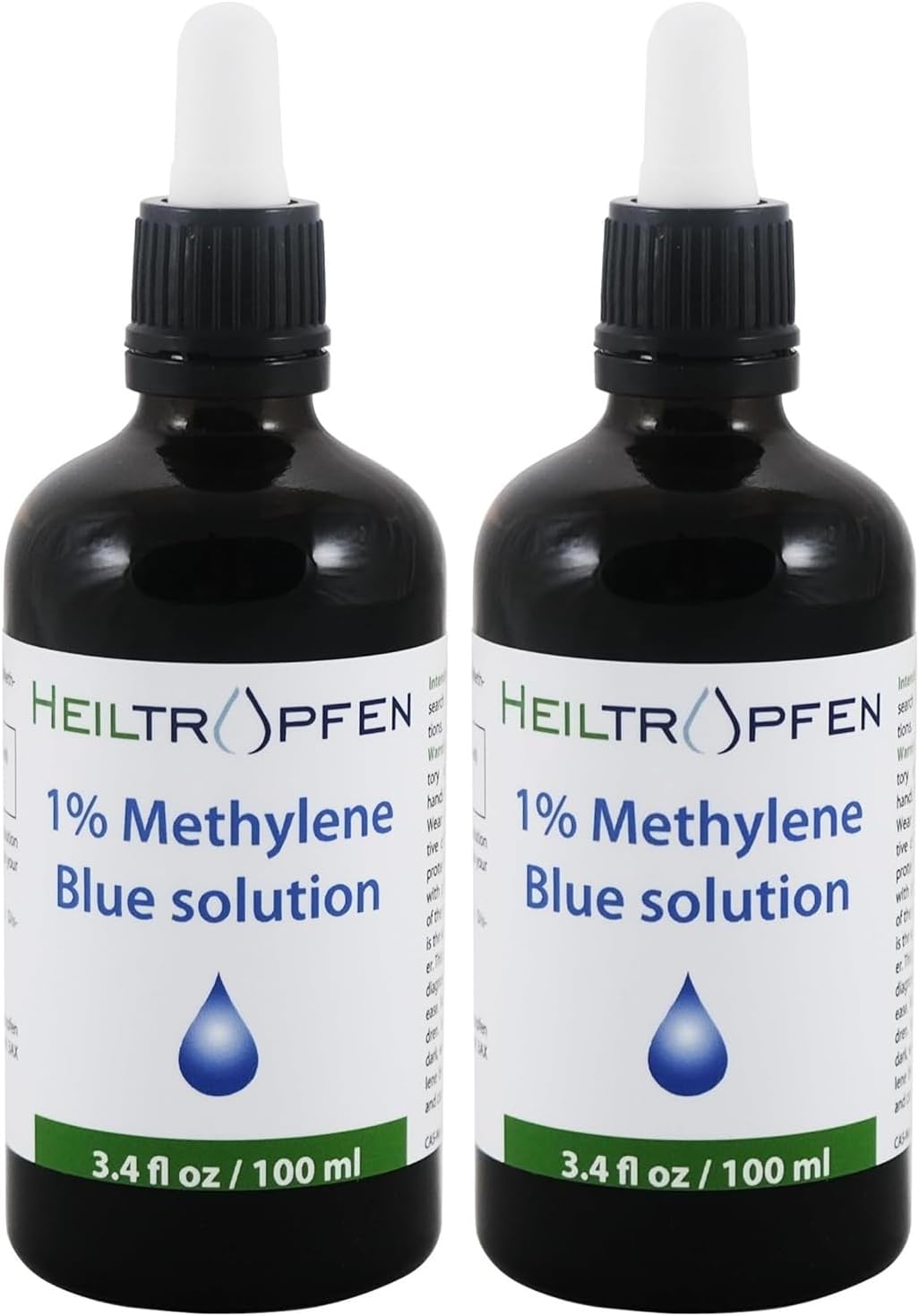 2X Methylene Blue 1% Solution | 2X 3.4 Fl Oz - 2X 100 ml | Ultra High Purity | Pharma Grade Ingredients - Third-Party Tested | Formaldehyde Free | Set of Two | Heiltropfen®