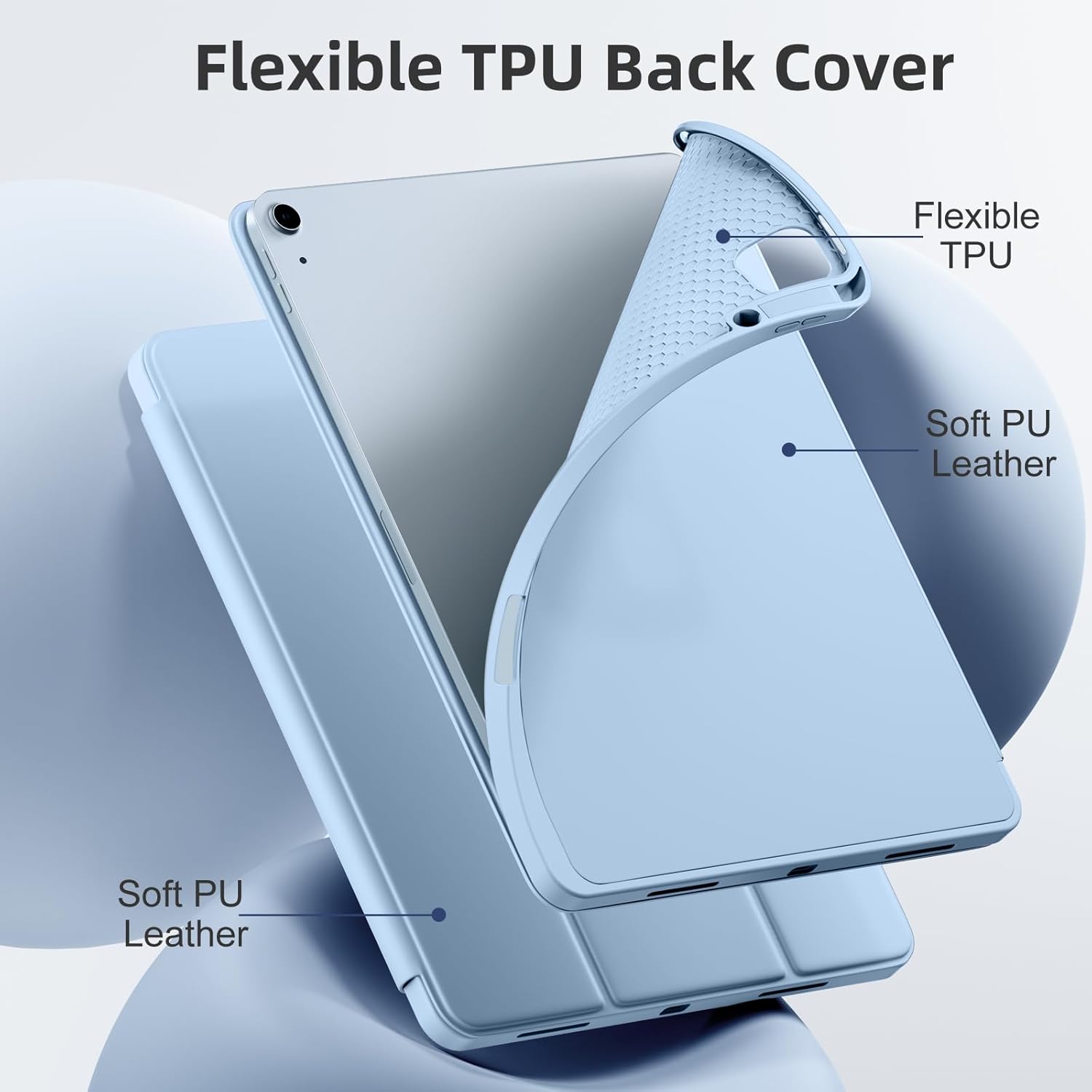 Akkerds Compatible for iPad Air 13 Inch Case (M3/M2) 2025/2024 with Pencil Holder, Trifold Stand Protective Cover/Soft TPU Back for iPad Air 13 Case, Supports Touch ID, Auto Wake/Sleep, Sky Blue - Image 5