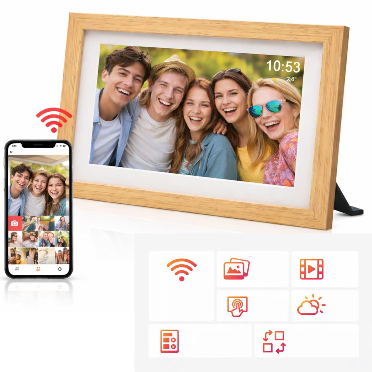 Cyfrowa ramka na zdjęcia 10,1 cala WiFi Frameo ekran dotykowy IPS HD 32 GB Wozinsky