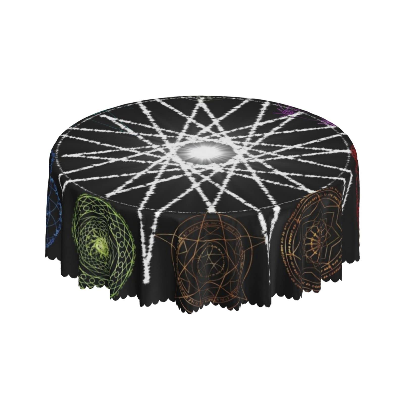 Lsjuee Occult Magic Symbol Black Round Tablecloth 60 Inch Printed Washable Tablecloth for Dining Party Holiday Fall Home Decorative
