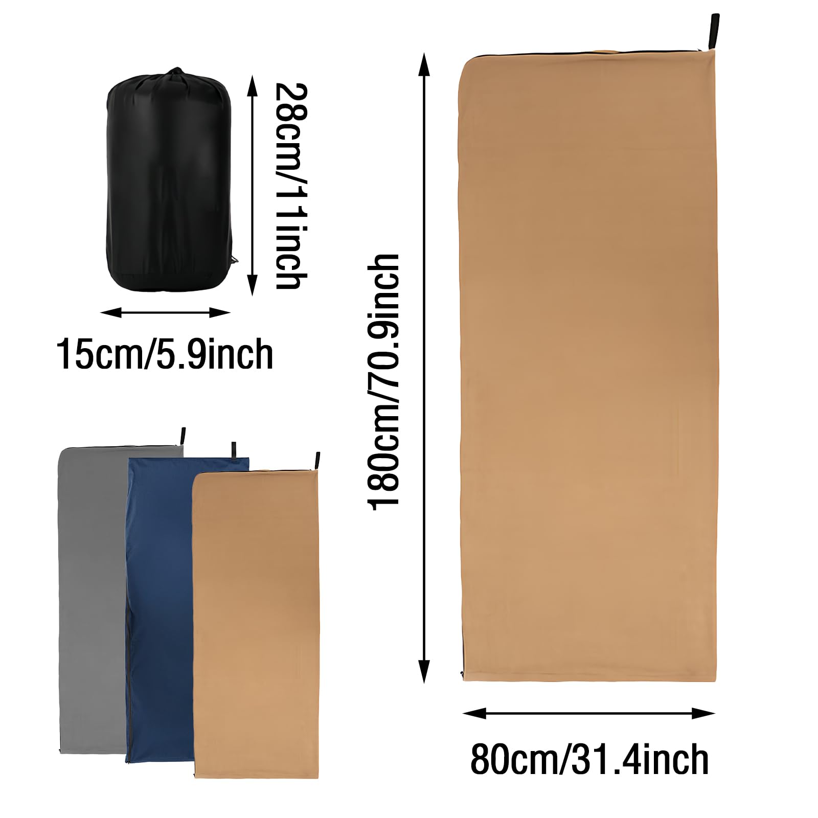 Saco de Dormir de Terciopelo, 2 en 1 Forro de Saco de Dormir, 180x80cm Sábana de Viaje, Saco de Dormir para Adultos para Camping Senderismo Mochileros y Hoteles