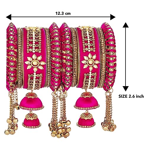 Image of Peora Velvet Silk Thread Kundan Studded Chuda Bangles Set Gift for Women