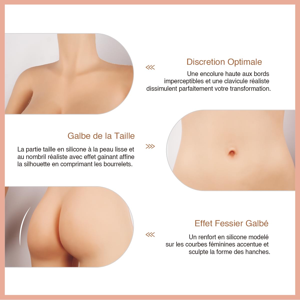 Peikey Faux Sein Silicone Body Gainant Réaliste [Recouvrement Partiel] Combinaison Intégrée avec Pantacourt en Silicone pour Travesti Cosplay, Remplissage en Silicone Liquide