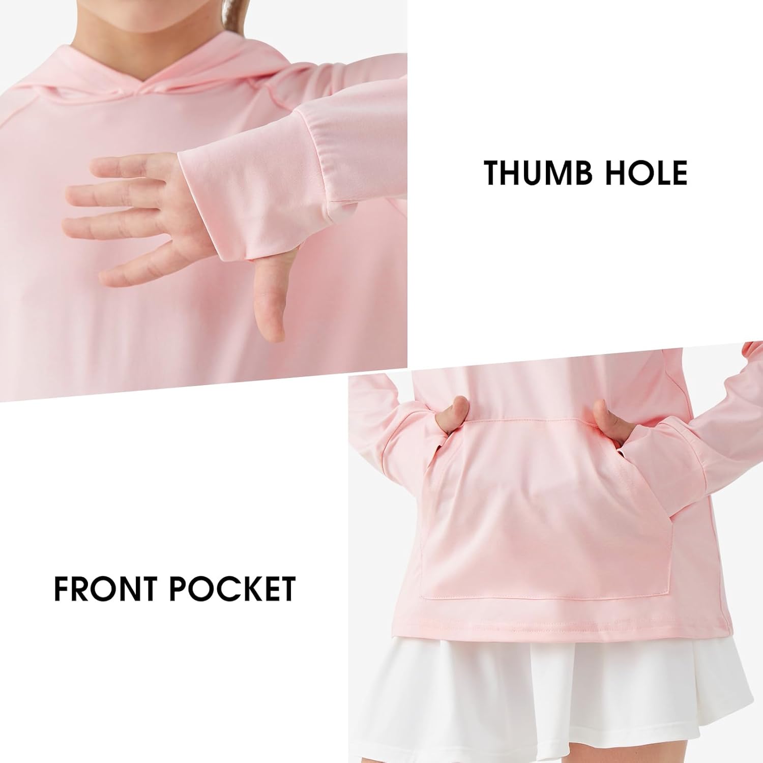 ガールズ 長袖 シャツ サムホール キッズ UPF 50+ サンシャツ 軽量 アスレチック パーカー ポケット付き