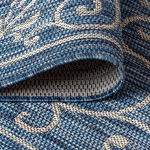 Image of JONATHAN Y Vintage Filigree Indoor Outdoor Area Rug 8X10 Navy /Gray, Charleston Textured Weave for Backyard, Patio, Porch, Easy-Cleaning, High Traffic, Pet-Friendly, Non-Shedding (SMB106D-8)