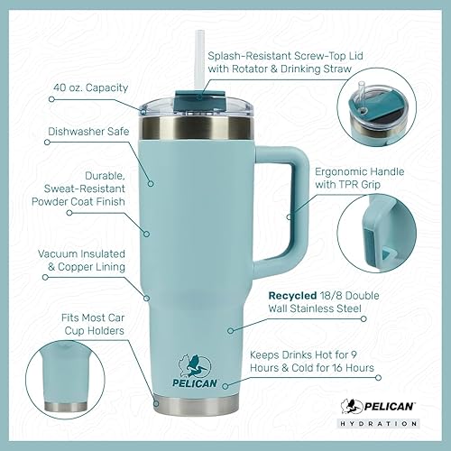 Miniatura 4 de Pelican Hydration Pelican Porter - Vaso aislado al vacío de 40 onzas, acero inoxidable reciclado de doble pared de viaje con doble tapa, taza de