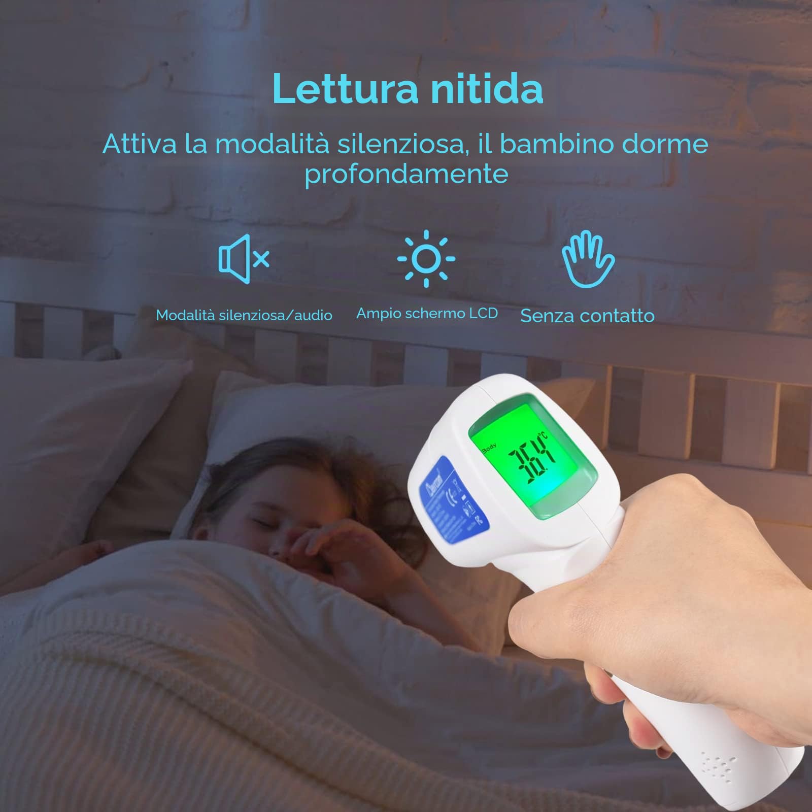 Berrcom Termometro Febbre Termometro Neonato Termometro Frontale a Infrarossi Senza Contatto Termometro Digitale per la Fronte con Allarme Febbre, Interruttore °C/℉