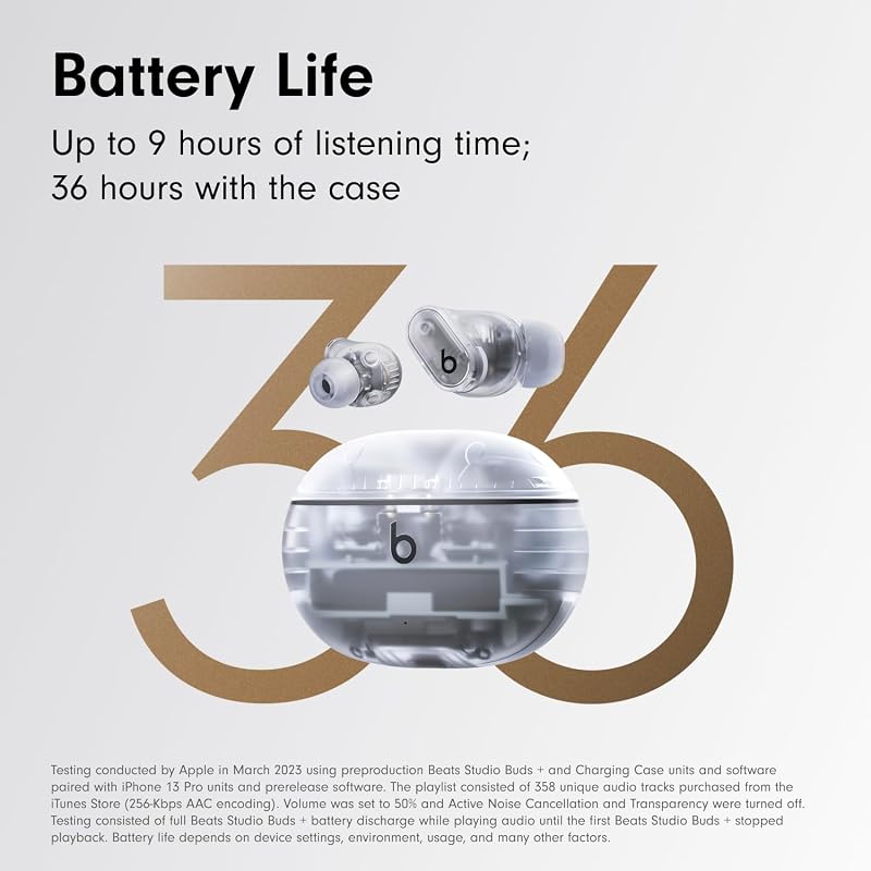 Beats Studio Buds + | True Wireless Noise Cancelling Earbuds, Enhanced Apple & Android Compatibility, Built-in Microphone, Sweat Resistant Bluetooth Headphones, Spatial Audio - Transparent image 3
