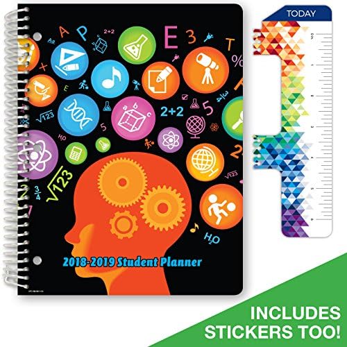 Dated Middle School or High School Student Planner for Academic Year 2018-2019 (Matrix Style - 8.5"x11" - Subjects Cover) - Bonus Ruler/Bookmark and Planning Stickers
