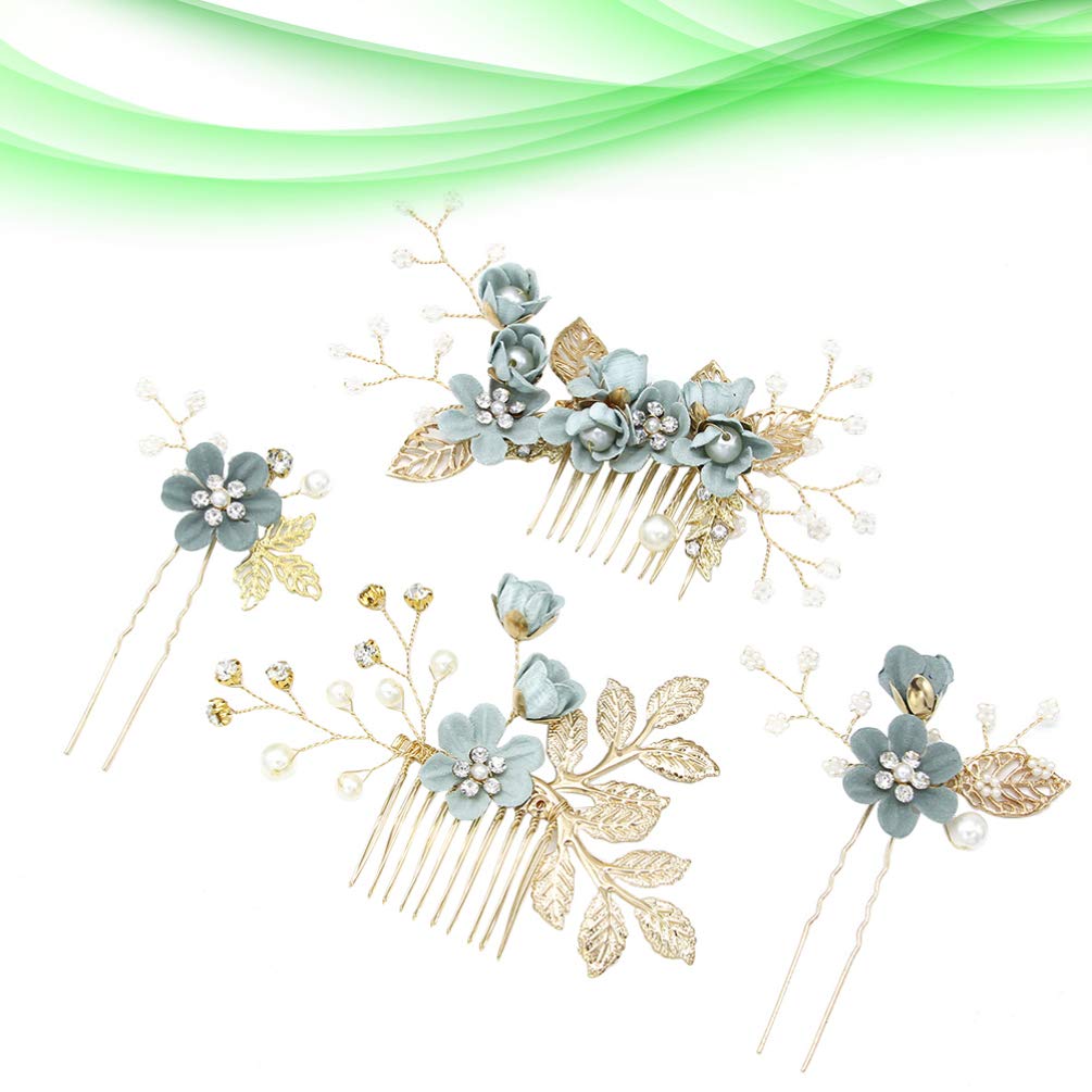 NUOBESTY Wedding Hair Comb - 4pcs Handmade Fashion Hair Comb Set with Rhinestone Bridal Headpiece Hair Accessories for Wedding Dress (Green) - Image 7