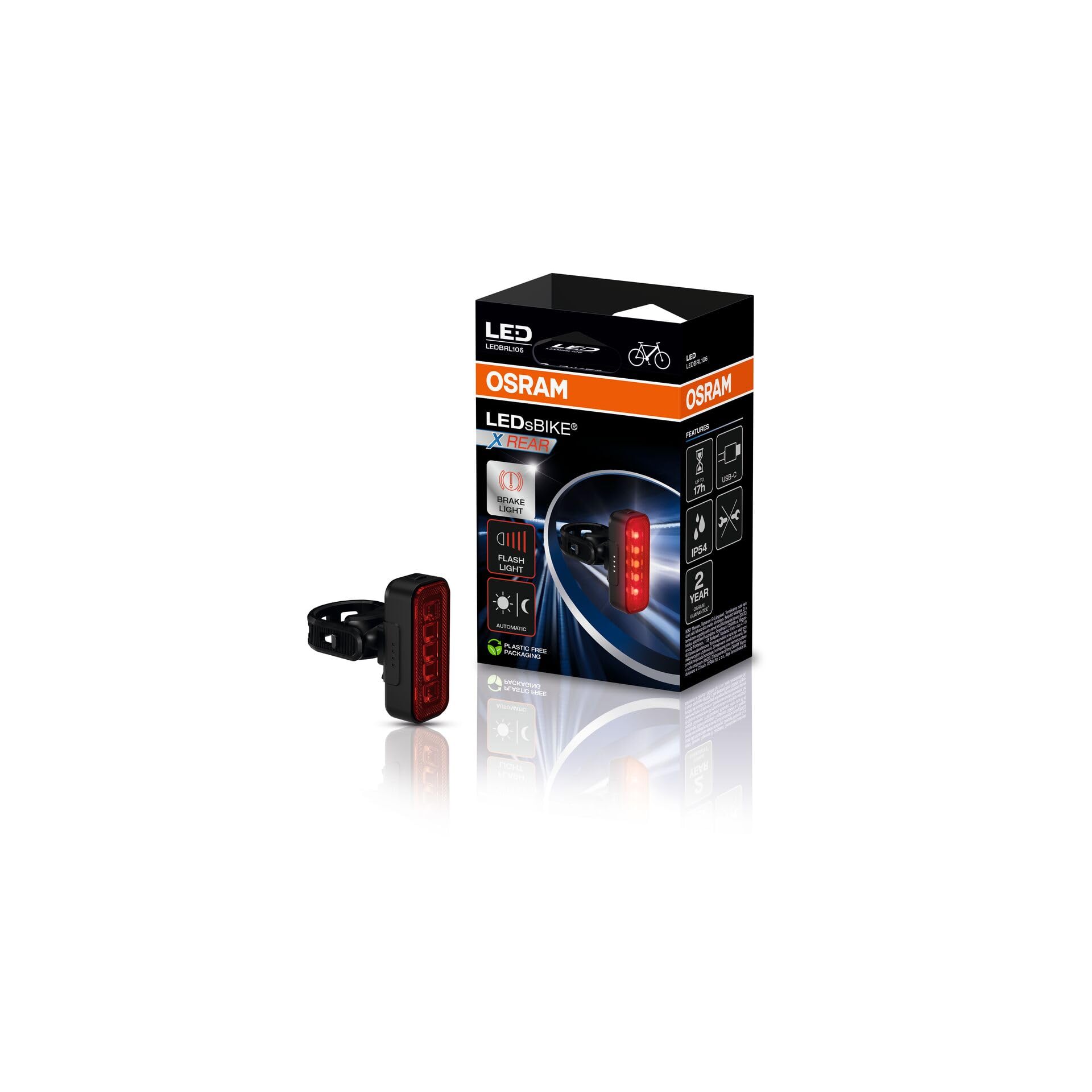OSRAM LEDsBIKE X REAR, intelligent brake light, rechargeable, three lighting modes, off road