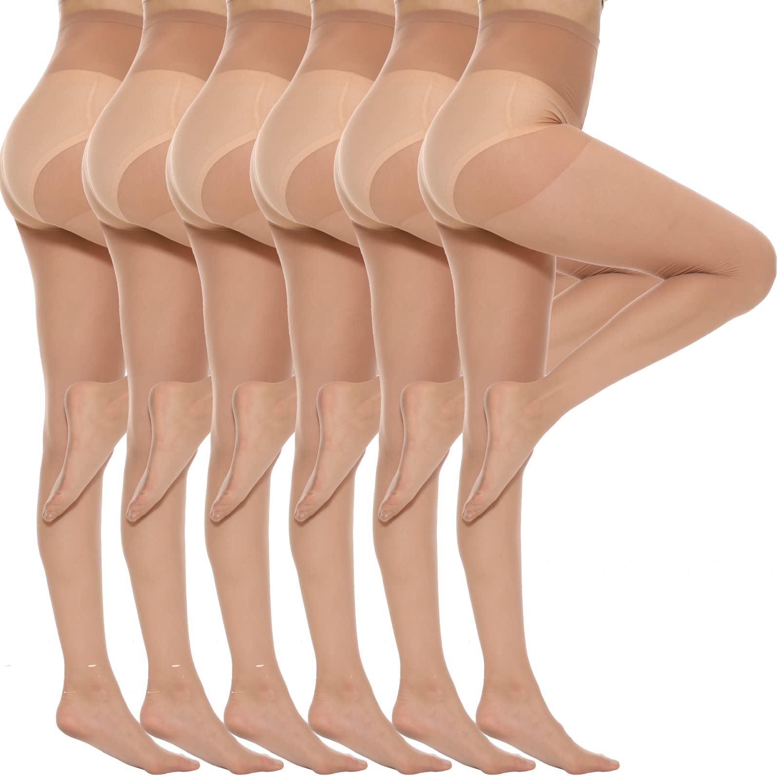 Yilanmy6 Pairs Women's Sheer Tights 20D High Waist Pantyhose for Women with Reinforced Toes