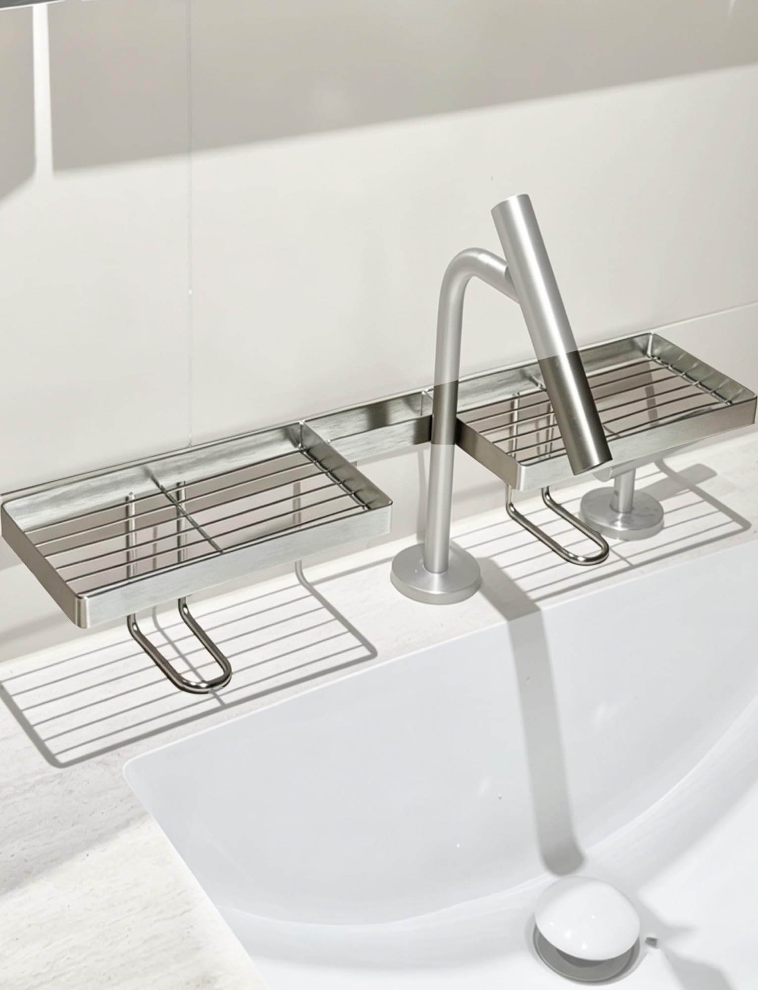 Mensola per rubinetti in acciaio inox, ripiano autoportante per sopra il lavandino, nessun montaggio richiesto, spazio per cucina e bagno (60 cm)