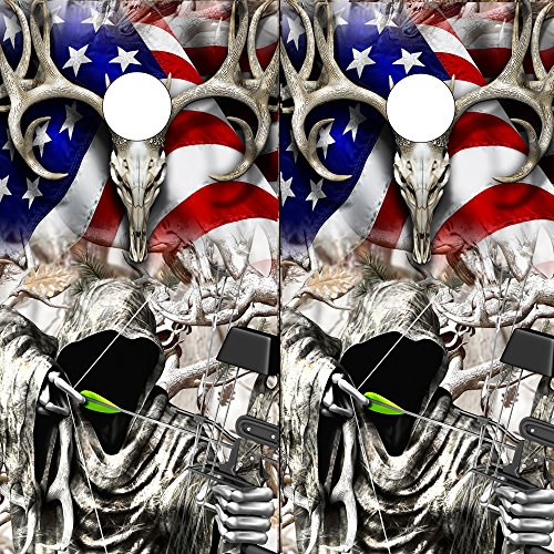 Speed Demon Hot Rod Shop Cornhole Board Wraps ~ American Flag Buck Bow Reaper Snow Buck Obliteration Corn Hole Boards Laminated Decal Wraps (Set of 2) BOAMB107CB
