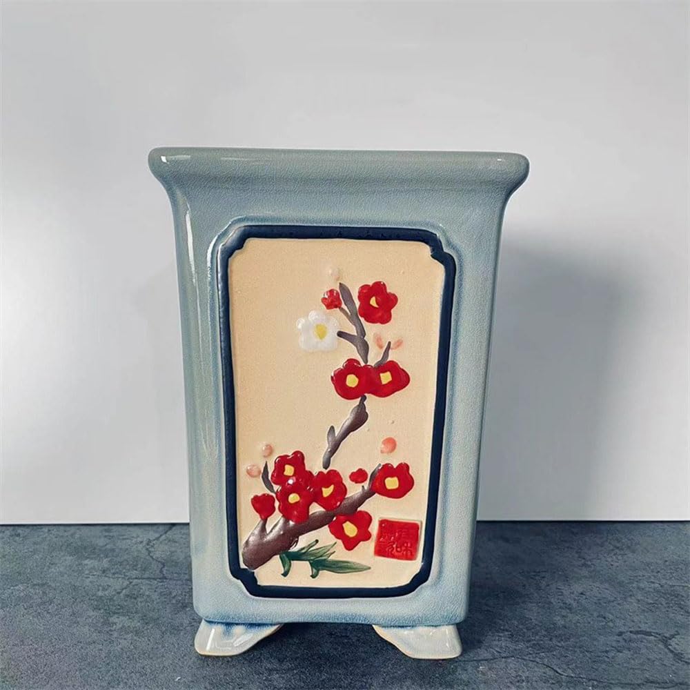 Ceramiczne doniczki na storczyki z otworami, antyczna i postarzana kwadratowa ceramiczna doniczka na storczyki, ceramiczna doniczka na rośliny powietrzne z otworami, spodek na doniczkę na motyle,