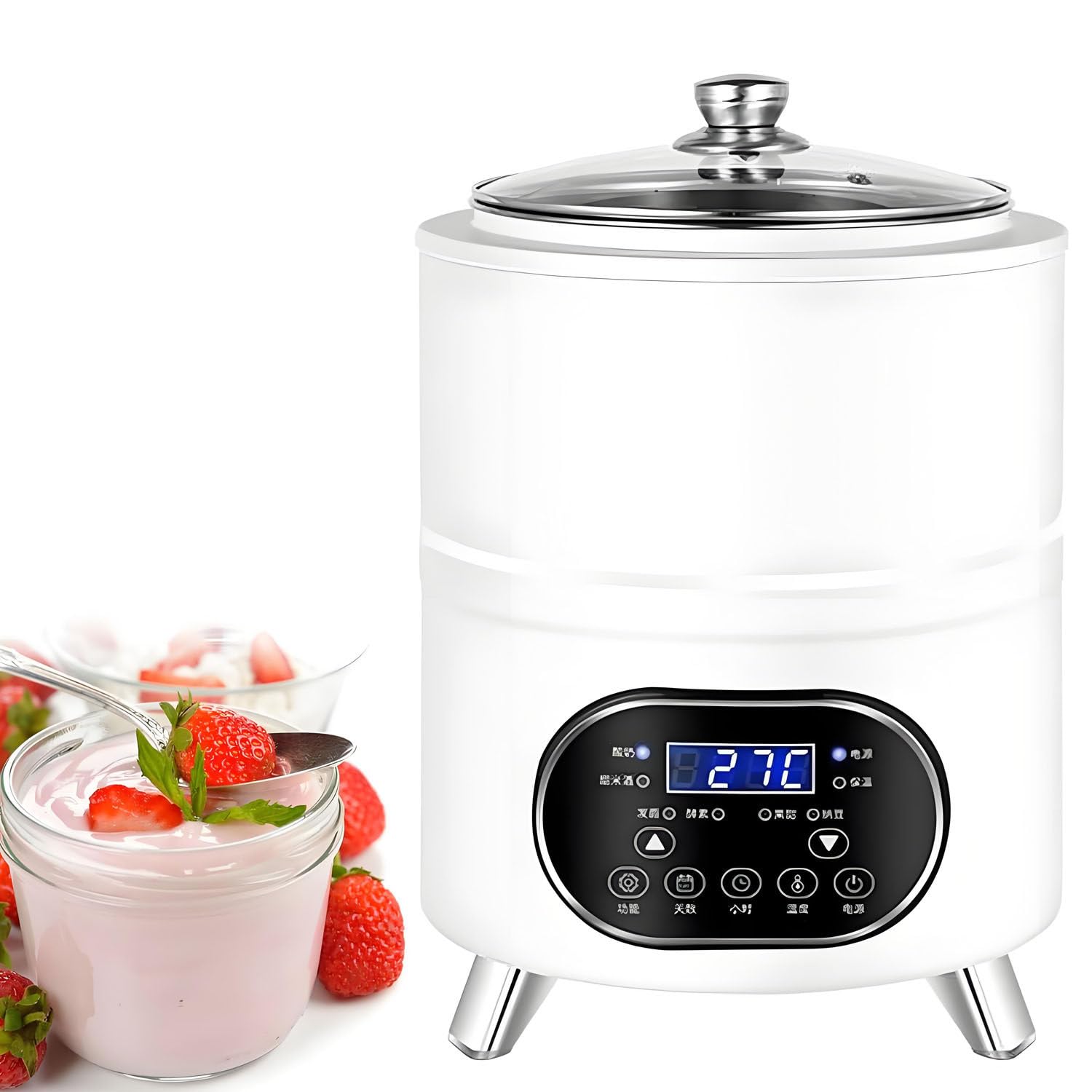 Máquina Comercial Fermentación Yogur,400w/600w Yogurtera Automática Gran Capacidad,con Recipiente Interior Acero Inoxidable,para Preparar Diversos Alimentos como Yogur White-8L