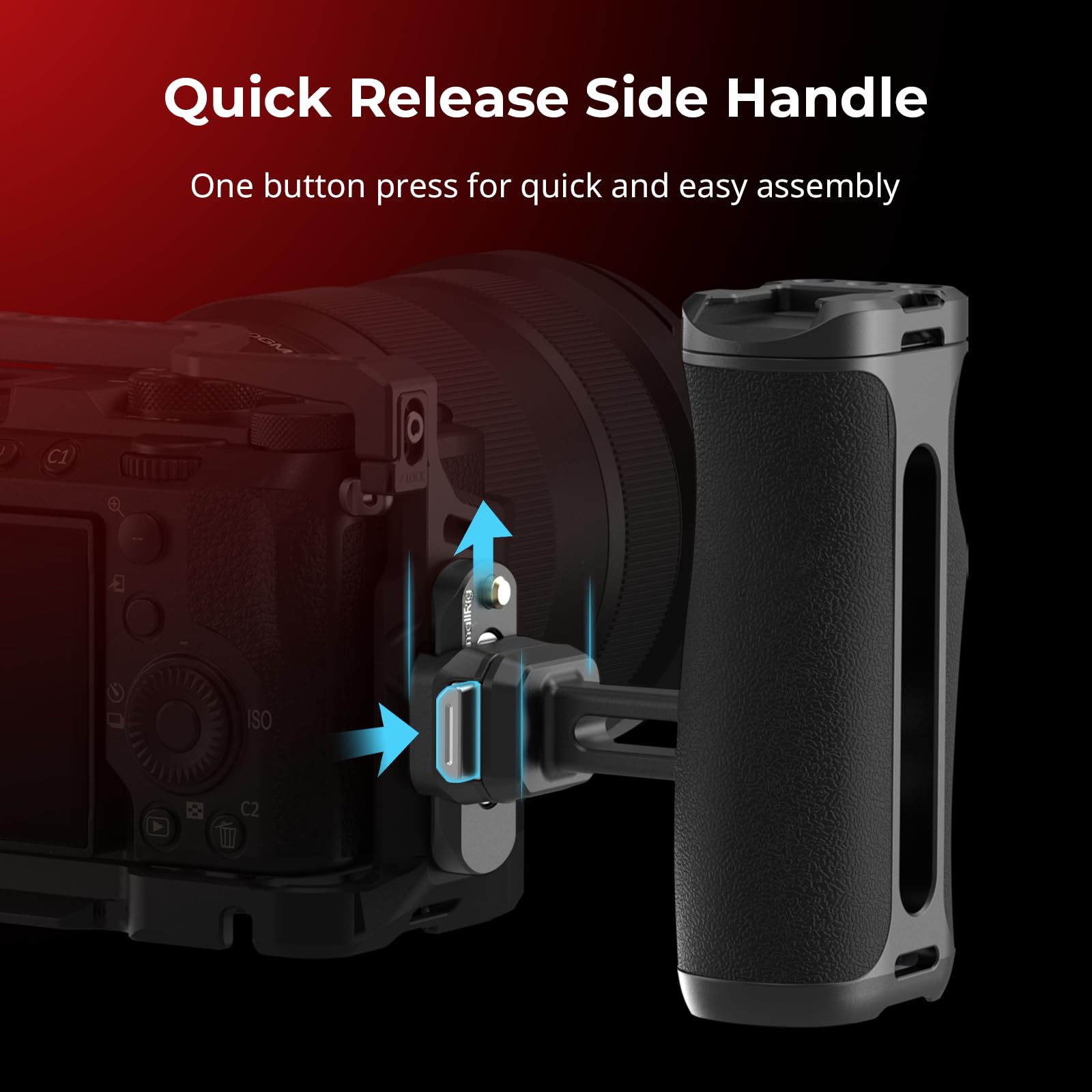 SMALLRIG HawkLock H21 Poignée Latérale à Dégagement Rapide, Poignée pour Cage de Caméra avec Rail NATO, Réglable en Hauteur (43 mm), Charge Max 10 kg, Fixations pour Griffe Flash Intégrées - 5951
