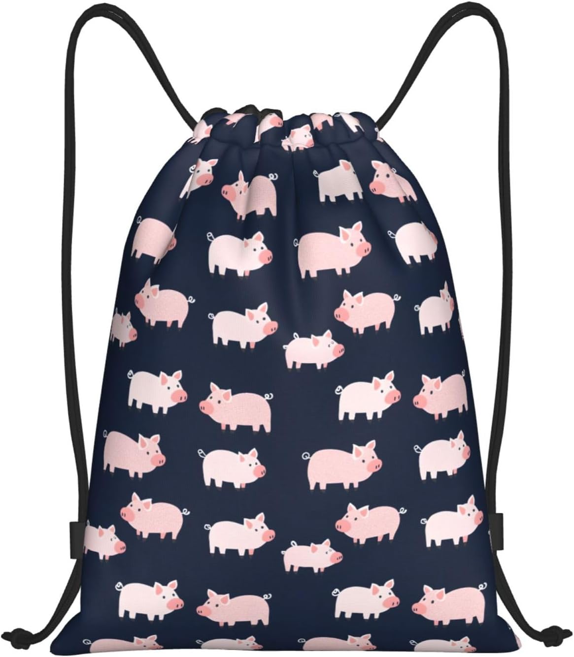 Cute Cartoon Pig Print Drawstring Backpacks - Draw String Back Bags, Small Gym Bags for Men Women Sports, Swimming, Beach, Travel