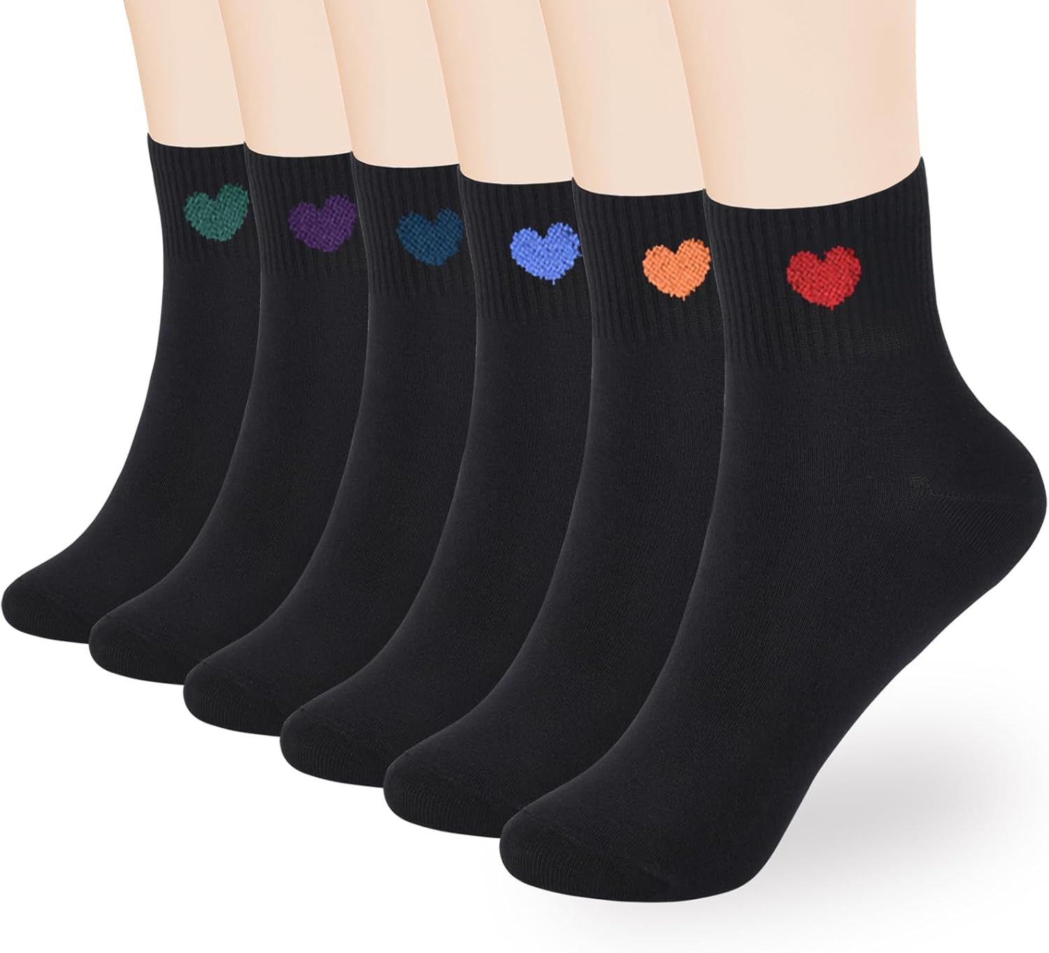 Women's Cute Ankle Crew Socks - Novelty Fun Heart Cotton Casual Athletic Running Socks-6Pairs